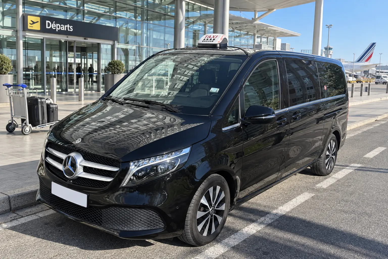 La Classe V de VK Taxi à la dépose des départs d’un terminal d’aéroport